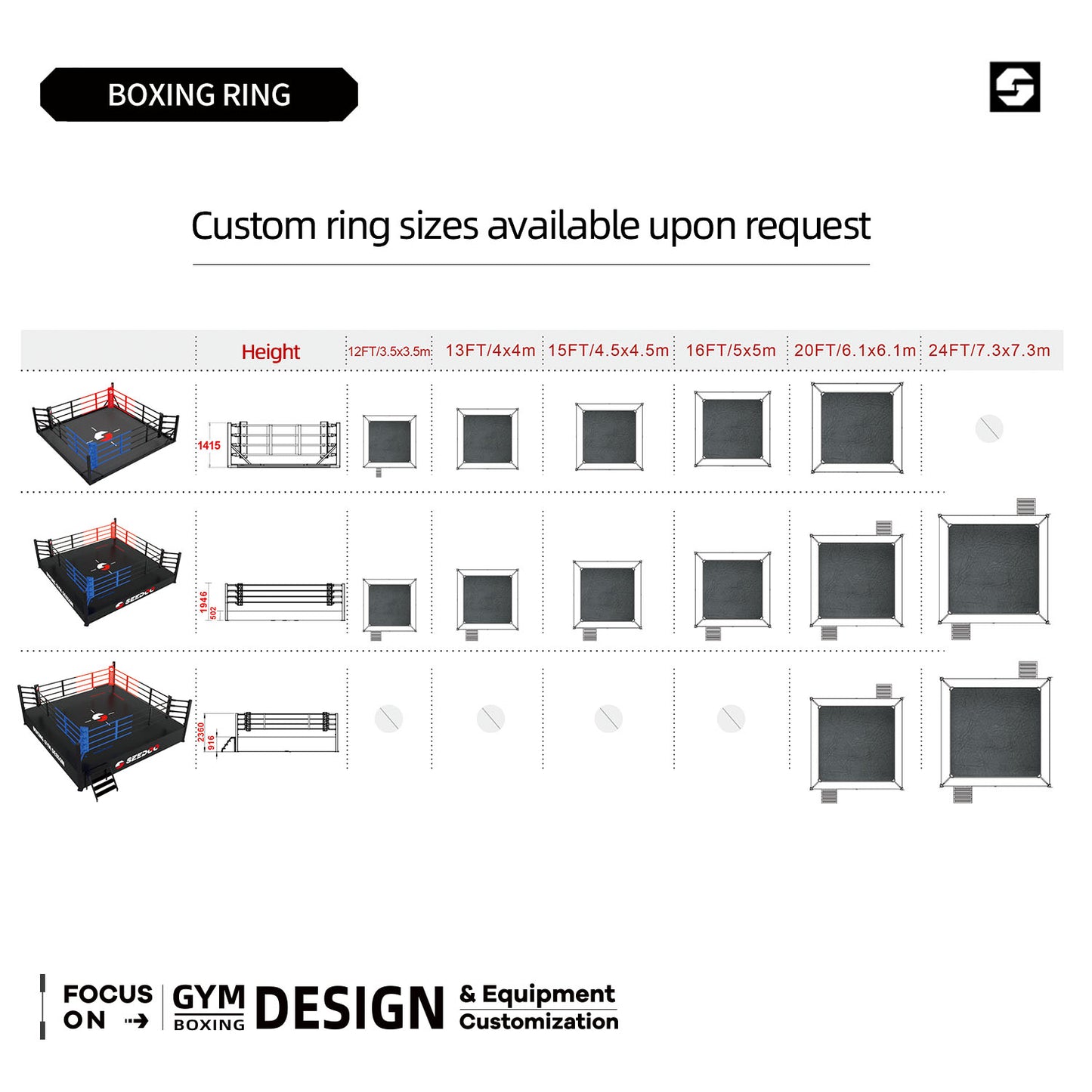 The boxing ring is suitable for wrestling, Sanda, kickboxing, MMA