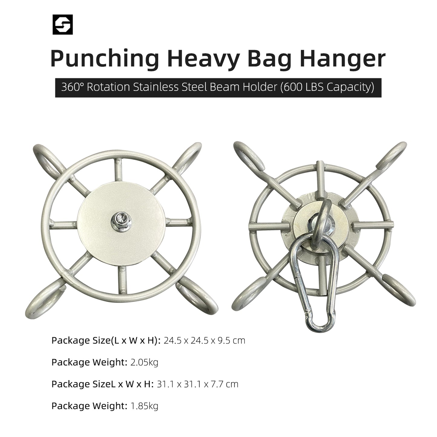 SEEDOO Punching Heavy Bag Hanger Wall Ceiling Mount Hook 360° Rotation Stainless Steel Beam Holder (600 LBS Capacity)