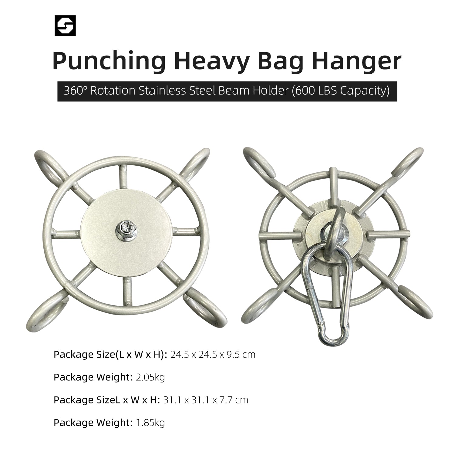 SEEDOO Punching Heavy Bag Hanger Wall Ceiling Mount Hook 360° Rotation Stainless Steel Beam Holder (600 LBS Capacity)