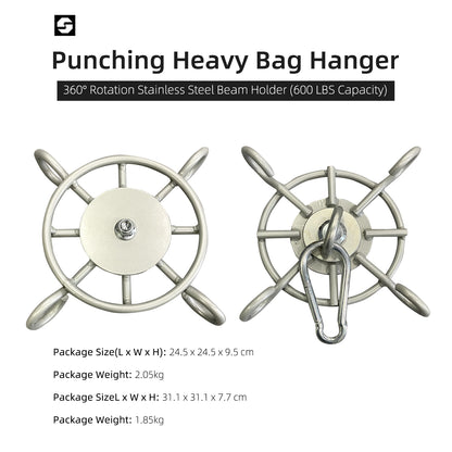 SEEDOO Punching Heavy Bag Hanger Wall Ceiling Mount Hook 360° Rotation Stainless Steel Beam Holder (600 LBS Capacity)