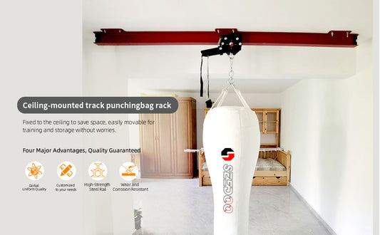 Side-Mounted Sandbag Rail, 39.4"-118.1" Adjustable Length with Mobile Trolley, High-Strength Fitness Rack for Home Boxing & Combat Training (Sandbag Excluded)