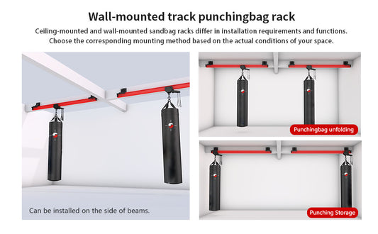 Side-Mounted Sandbag Rail, 39.4"-118.1" Adjustable Length with Mobile Trolley, High-Strength Fitness Rack for Home Boxing & Combat Training (Sandbag Excluded)
