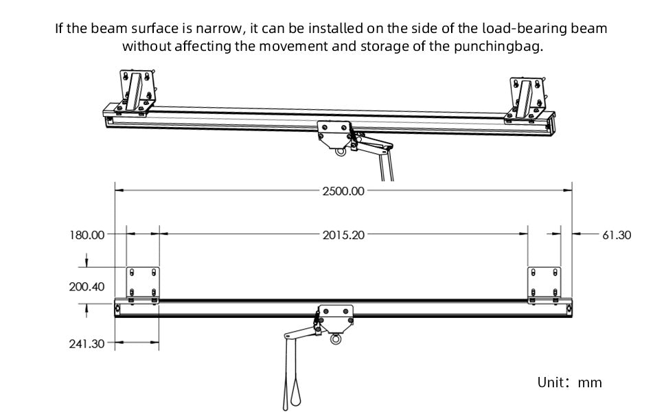 Side-Mounted Sandbag Rail, 39.4"-118.1" Adjustable Length with Mobile Trolley, High-Strength Fitness Rack for Home Boxing & Combat Training (Sandbag Excluded)